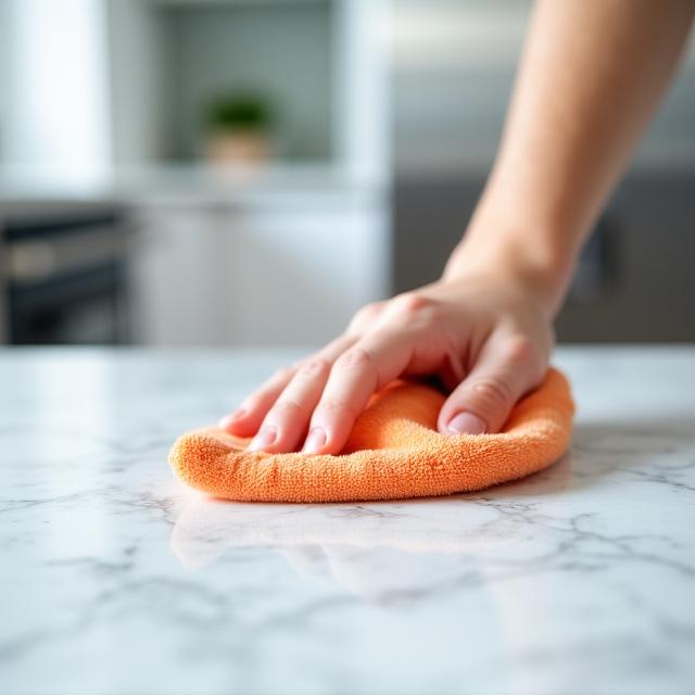 Pracownik SonusClean podczas mycia blatu w nowoczesnej kuchni